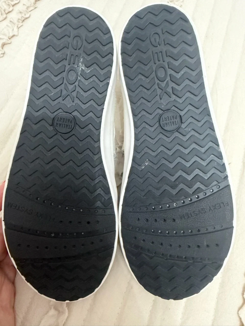 Geox White Sneakers with Black Accents and Silver Glitter Star